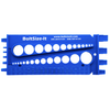 Blue BoltSizeIt Nut & Bolt Gauge tool with circular holes for measuring bolts, showing the back side