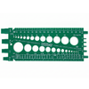 Green BoltSizeIt Nut & Bolt Gauge tool with circular holes for measuring bolts, showing the front side