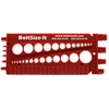 Red BoltSizeIt Nut & Bolt Gauge tool with circular holes for measuring bolts, showing the back side