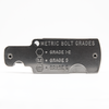 Metal Gorilla bolt size thread pitch gauge tool with metric measurement on white background, closed and showing the front
