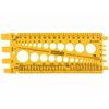 Yellow BoltSizeIt Nut & Bolt Gauge tool with circular holes for measuring bolts, showing the front side