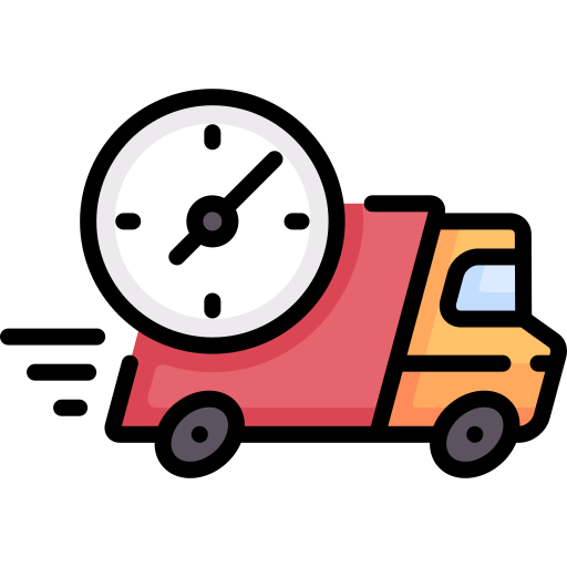 Illustration of a delivery truck with a clock on the side, symbolizing time-sensitive deliveries.